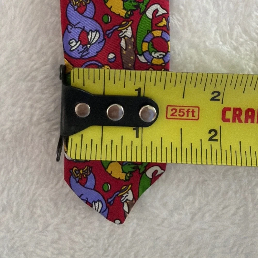 Christian Dior Monsieur Red Silk‎ Circus Dolphin Seal Novelty Print Necktie USA